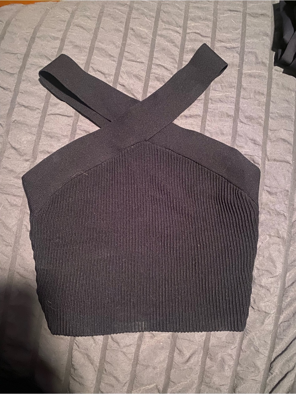 Babaton Black Ribbed Cross-Front Crop Camisole